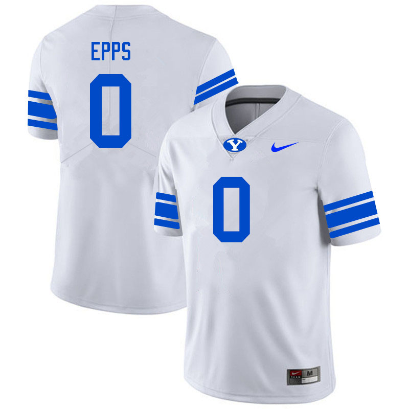 Men #0 Kody Epps BYU Cougars College Football Jerseys Sale-White - Click Image to Close